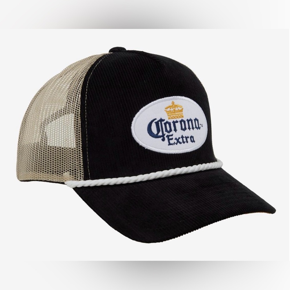 Corona Extra Navy Corduroy with a White Twisted Rope Trucker Style Hat